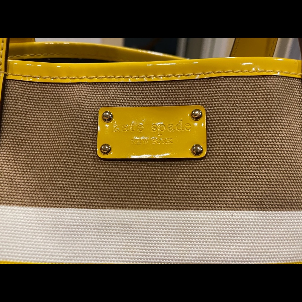 KATE SPADE LARGE YELLOW & WHITE & BLACK STRIPED TOTE BAG SHOULDER BAG - Picture 5 of 15